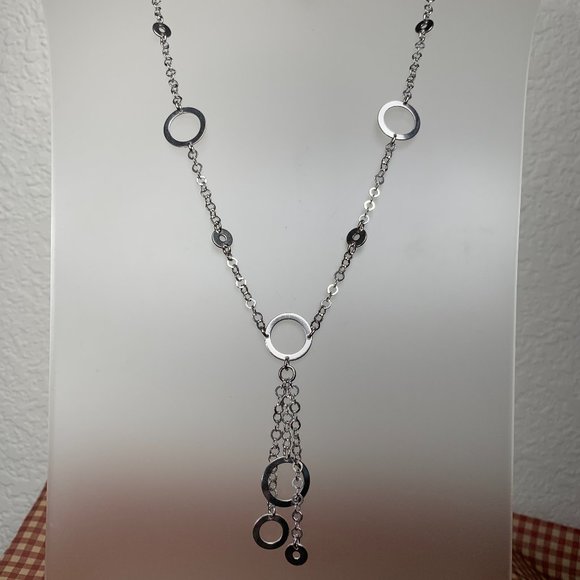 NWOT Italian Real Silver (not plated) Tassel & Circle Necklace - Picture 4 of 5